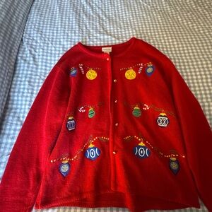 Festive Red Sweater with Ornament Design